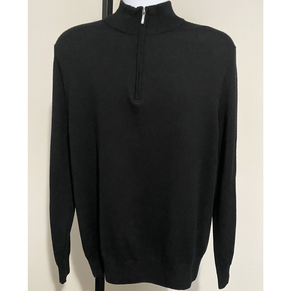 Brooks Brothers Black Men's Fine Merino Wool Pullover Sweater Size Large 1/4 Zip